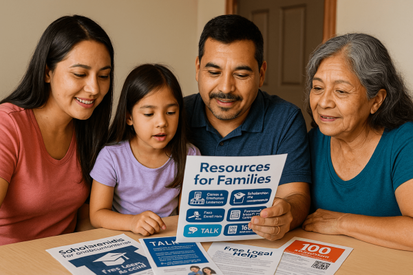 Family looking at list of resources