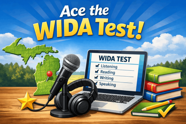 Computer with WIDA test on the screen